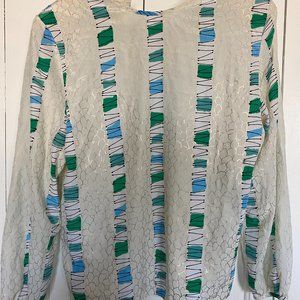 80's Breckenridge Blouses Polyester Button Up Blouse w/ Shoulder Pads, 10 (M)